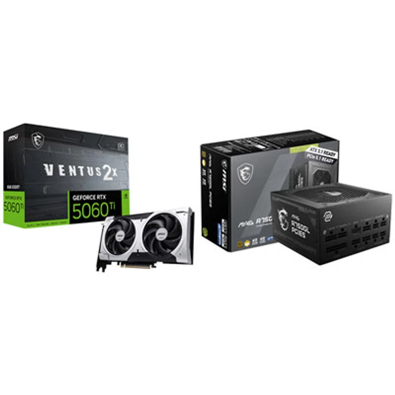 MSI GeForce RTX 5060 Ti Ventus 2X OC+ 8GB GDDR7 Video Card & MAG A750GL 750W Fully Modular Power Supply