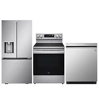 LG 33" 20.2 Cu. Ft. French Door Refrigerator; Electric Range; Dishwasher - Stainless Steel