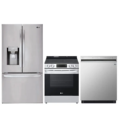 LG 36" 27.7 Cu. Ft. French Door Refrigerator; Electric Range; Dishwasher - Stainless Steel