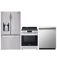 LG 36" 27.7 Cu. Ft. French Door Refrigerator; Electric Range; Dishwasher - Stainless Steel