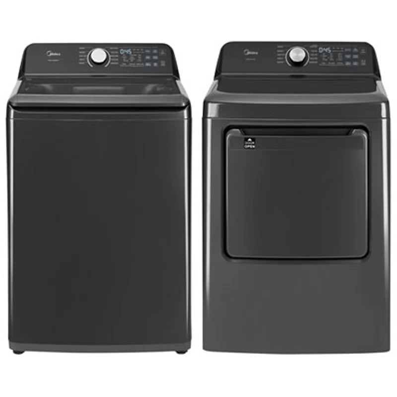 Midea 5.2 Cu. Ft. Top Load Agitator Washer & 7.0 Cu. Ft. Electric Dryer - Matte Black Stainless Steel/Metallic Grey