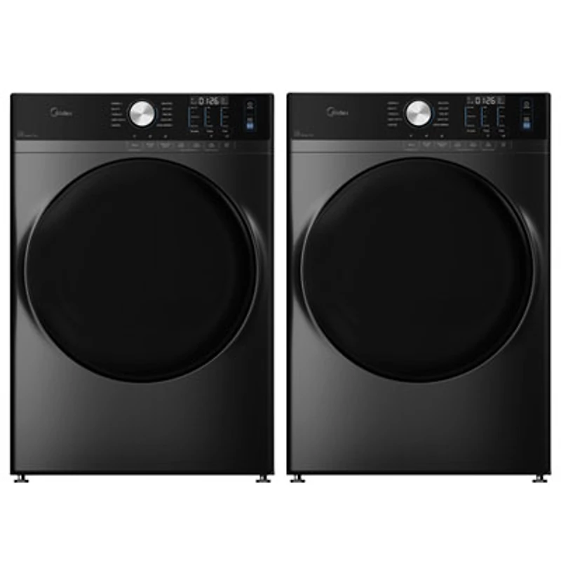 Midea 5.2 Cu. Ft. High Efficiency Front Load Steam Washer & 8.0 Cu. Ft. Electric Steam Dryer - Matte Black SS/Metallic Grey