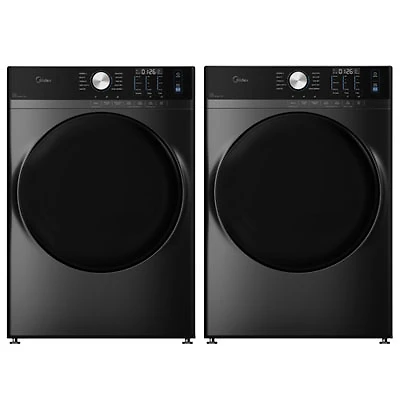 Midea 5.2 Cu. Ft. High Efficiency Front Load Steam Washer & 8.0 Cu. Ft. Electric Steam Dryer - Matte Black SS/Metallic Grey