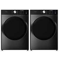 Midea 5.2 Cu. Ft. High Efficiency Front Load Steam Washer & 8.0 Cu. Ft. Electric Steam Dryer - Matte Black SS/Metallic Grey