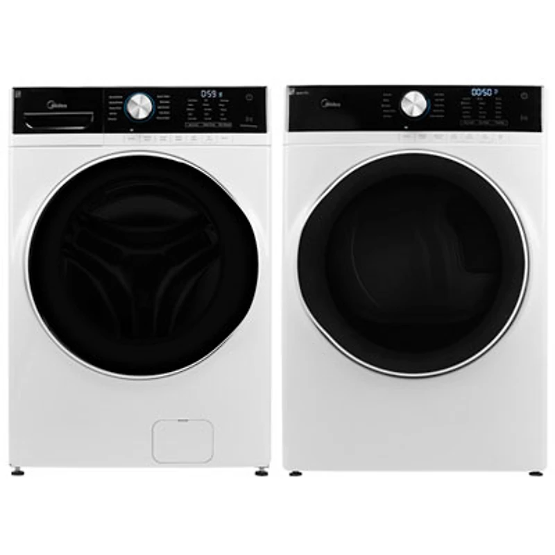 Midea 5.2 Cu. Ft. High Efficiency Front Load Steam Washer & 8.0 Cu. Ft. Electric Steam Dryer - White