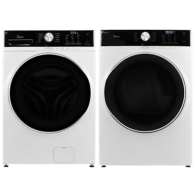 Midea 5.2 Cu. Ft. High Efficiency Front Load Steam Washer & 8.0 Cu. Ft. Electric Steam Dryer - White