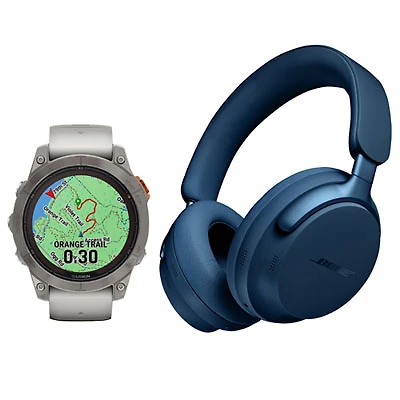Garmin fēnix 7 Pro Sapphire Solar 47mm Smartwatch & Bose QuietComfort Ultra Over-Ear Headphones -Fog Grey/Ember Orange/Lunar Blue