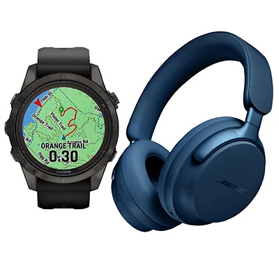 Garmin fēnix 7S Pro Sapphire Solar 42mm Smartwatch & Bose QuietComfort Ultra Over-Ear Headphones - Carbon Grey/Black/Lunar Blue