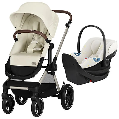 Cybex EOS Lux Convertible Stroller with Aton G Swivel Rear - Facing Infant Car Seat - Seashell Beige/Taupe