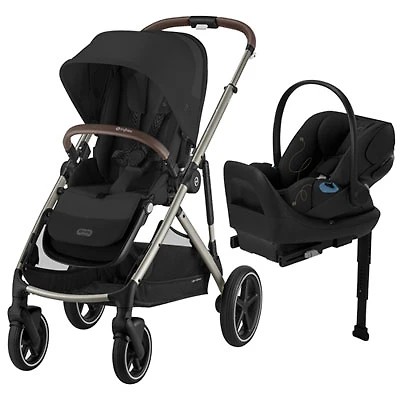 CYBEX Gazelle S Full-Size Convertible Stroller with Cloud G Rear - Facing Infant Car Seat - Taupe/Moon Black