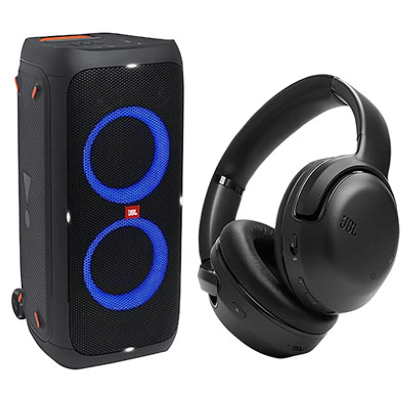JBL PartyBox 310 Splashproof Bluetooth Wireless Speaker & Tour One M2 Over-ear BT Headphones – Black
