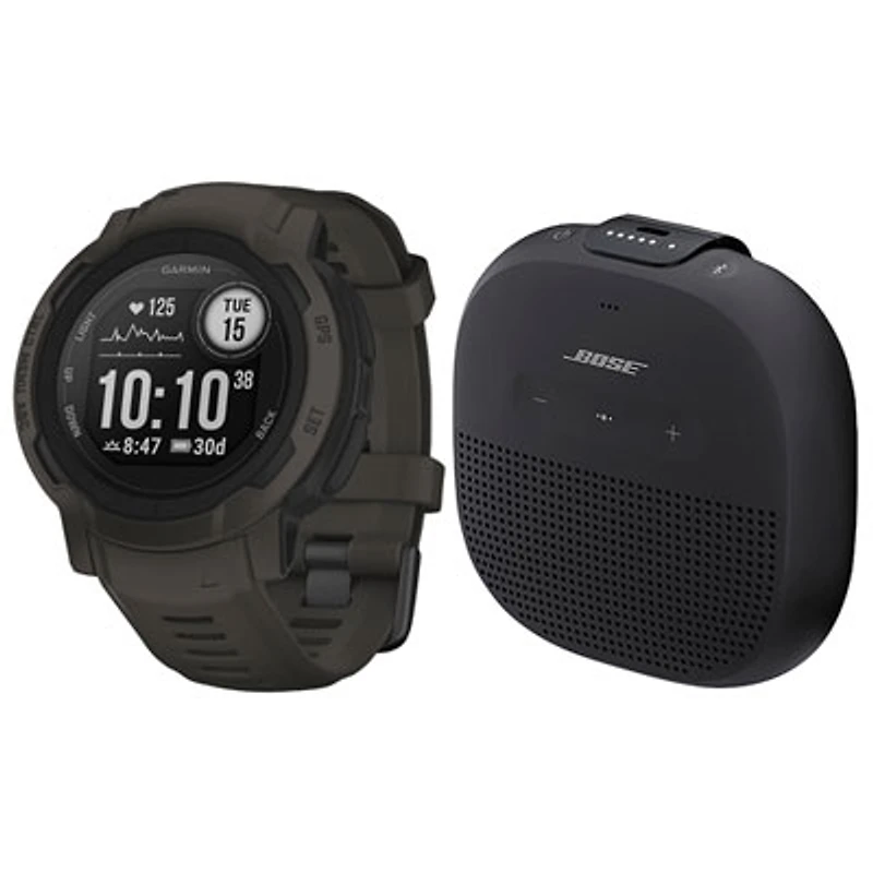 Garmin Instinct 2 45mm Bluetooth Multisport Smartwatch & Bose SoundLink Micro Bluetooth Wireless Speaker- Graphite/Black