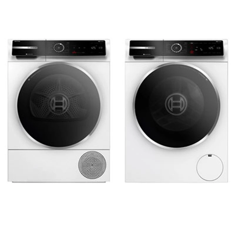 Bosch 500 Series 2.4 Cu Ft High Efficiency Compact Front Load Washer & 4 Cu Ft Heat Pump Electric Dryer - White