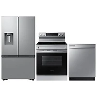 Samsung 36" 25.5 Cu Ft Counter Depth French Door Refrigerator; Electric Air Fry Range; Dishwasher -Stainless Steel