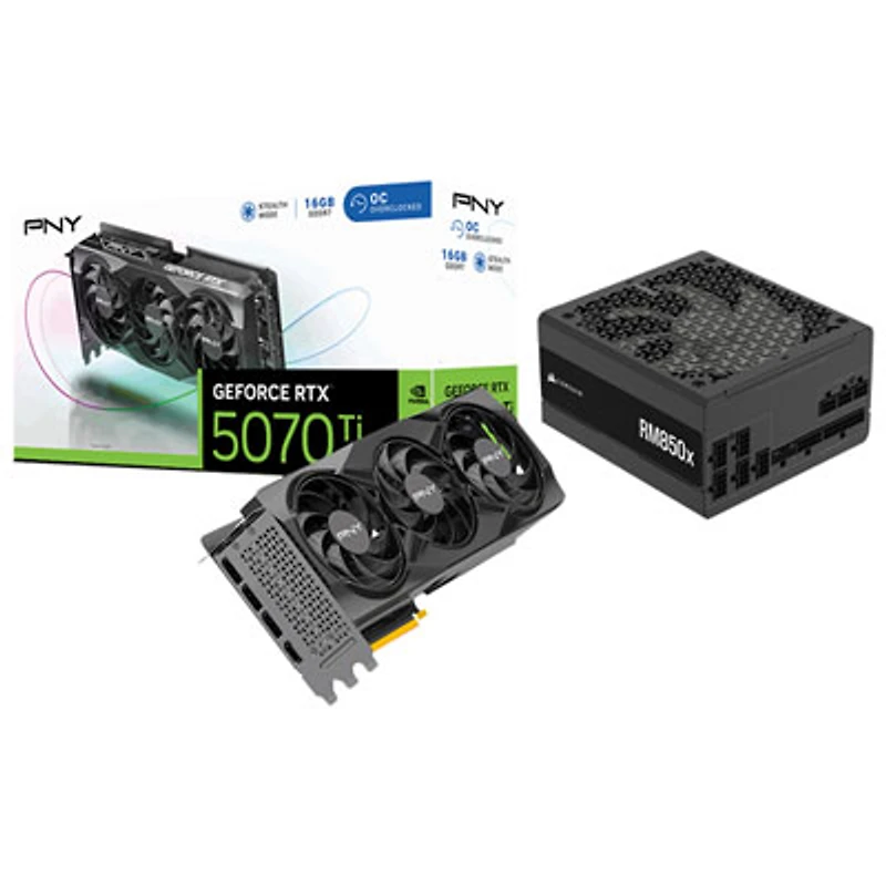 PNY GeForce RTX 5070 Ti OC Triple Fan 16GB GDDR7 Video Card with 850-Watt ATX Fully Modular Power Supply