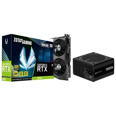 ZOTAC NVIDIA GeForce RTX 3060 Twin Edge OC 12GB GDDR6 Video Card with 850-Watt ATX Modular Power Supply
