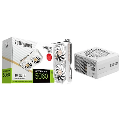 ZOTAC NVIDIA GeForce RTX 5060 Twin Edge OC White 8GB GDDR7 Video Card with 850-Watt ATX 3.1 Fully Modular Power Supply