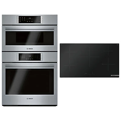 Bosch 30" Self-Clean True Convection Electric Combination Wall Oven & 30" 4-Element Induction Cooktop
