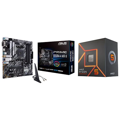 AMD Ryzen 5 7600 6-Core 4GHz Desktop Processor with ASUS Prime B550M-A Wi-Fi II Micro-ATX AM4 Motherboard