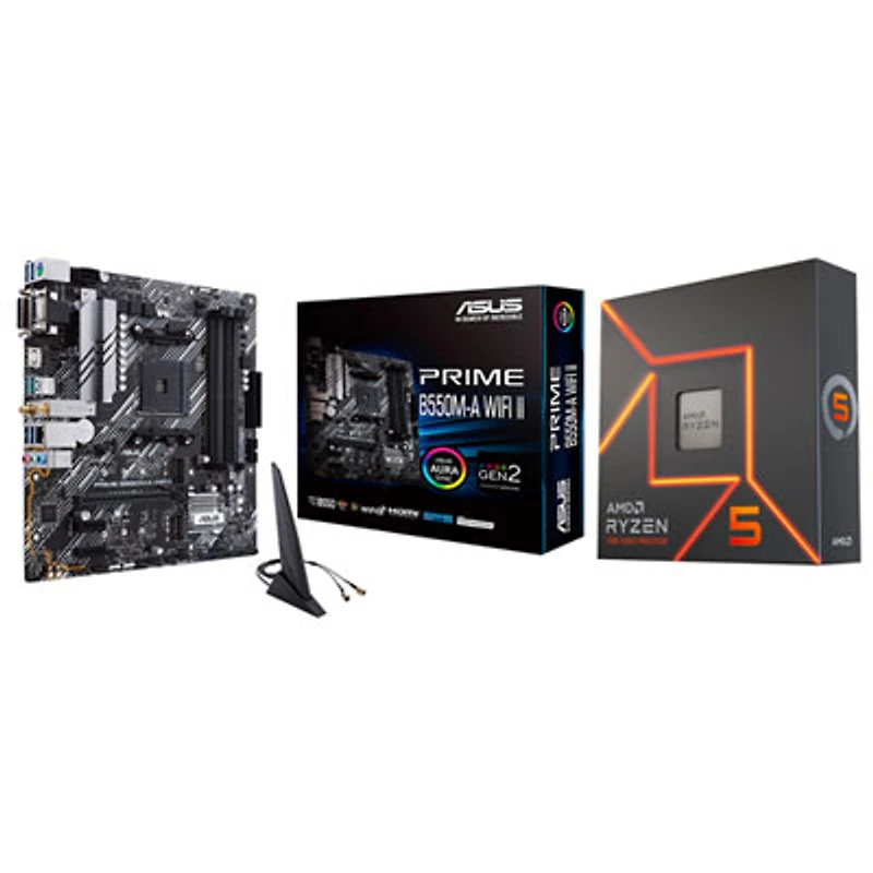 AMD Ryzen 5 7600X 6-Core 4.7GHz AM5 Processor with ASUS Prime B550M-A Wi-Fi II Micro-ATX AM4 Motherboard