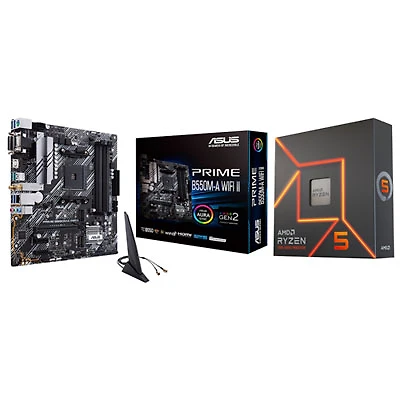 AMD Ryzen 5 7600X 6-Core 4.7GHz AM5 Processor with ASUS Prime B550M-A Wi-Fi II Micro-ATX AM4 Motherboard
