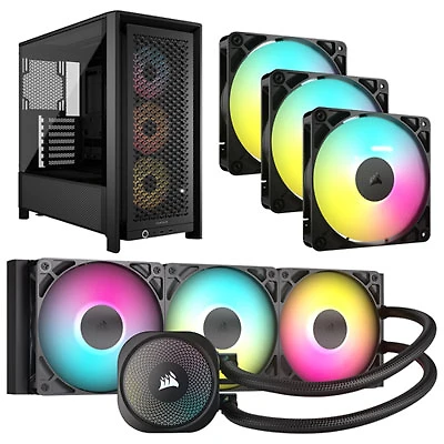 Corsair Nautilus 360 RS ARGB Liquid CPU Cooling System w/ Triple Case Fan Kit & ARGB ATX Computer Case - Black
