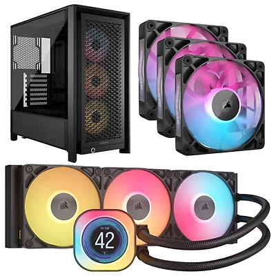 Corsair iCUE Link Titan RX LCD 360mm Liquid CPU Cooler w/ Triple Case Fans & ARGB ATX Computer Case - Black