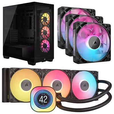 Corsair iCUE Link Titan RX LCD 360mm Liquid CPU Cooler w/ Triple Case Fans & ARGB ATX Computer Case - Black