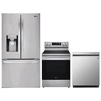 LG 36" 27.7 Cu. Ft. French Door Refrigerator; Electric Air Fry Range; Dishwasher - Stainless Steel