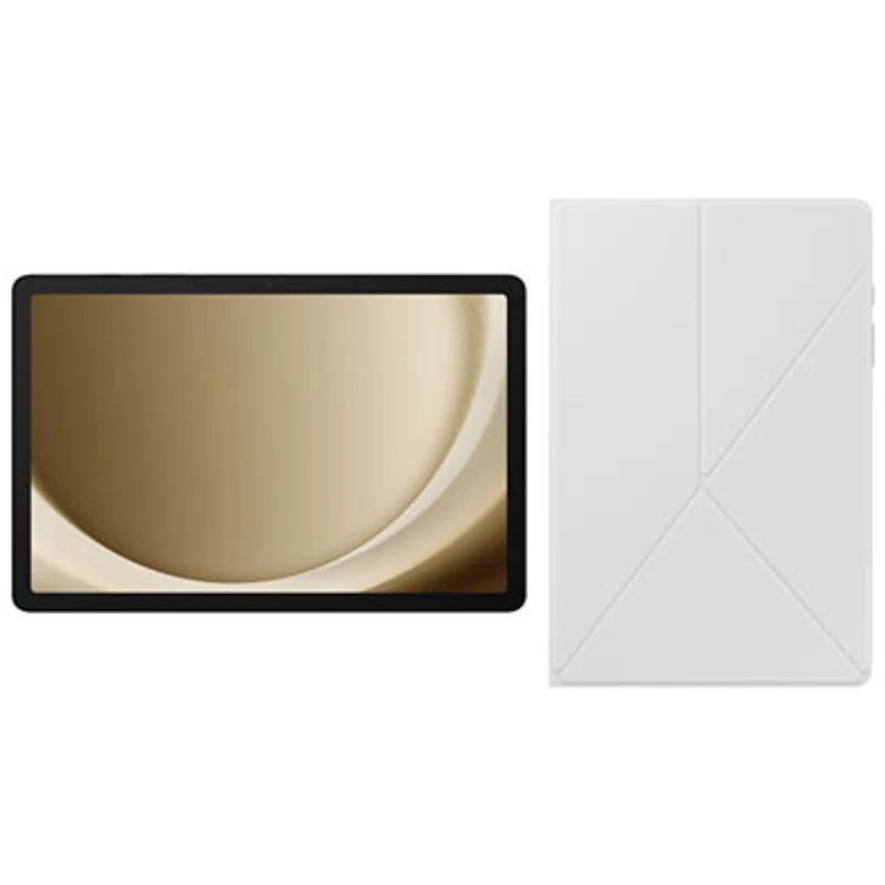 Samsung Galaxy Tab A9+ (Plus) 11" 64GB Android Tablet w/Qualcomm SM6375 Processor & Book Cover Case - Mystic Silver/White