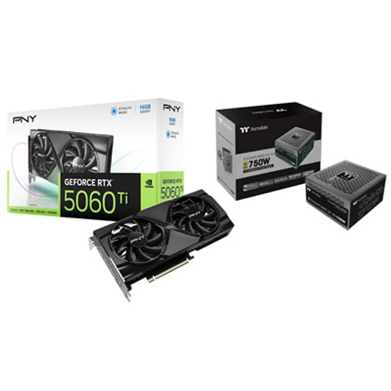 PNY GeForce RTX5060 Ti OC Dual-Fan16GB GDDR7 Video Card with 750W ATX Modular Power Supply