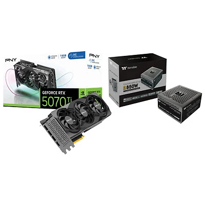 PNY GeForce RTX 5070 Ti OC Triple Fan 16GB GDDR7 Video Card with 850W ATX Modular Power Supply