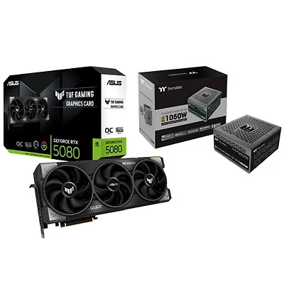 ASUS TUF Gaming GeForce RTX 5080 OC Edition 16GB GDDR7 Video Card with 1050-Watt ATX Modular Power Supply