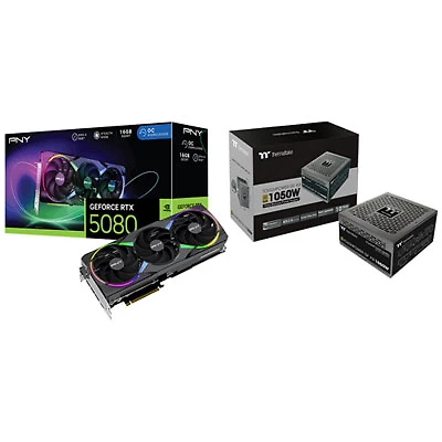 PNY NVIDIA GeForce RTX 5080 16GB GDDR7 Video Card with 1050-Watt ATX Modular Power Supply
