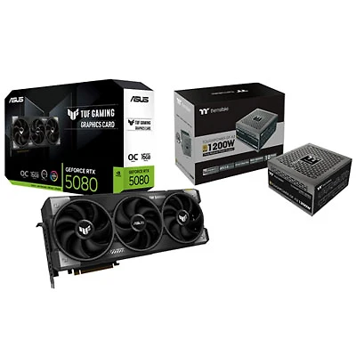 ASUS TUF Gaming GeForce RTX 5080 OC Edition 16GB GDDR7 Video Card with 1200W ATX Modular Power Supply