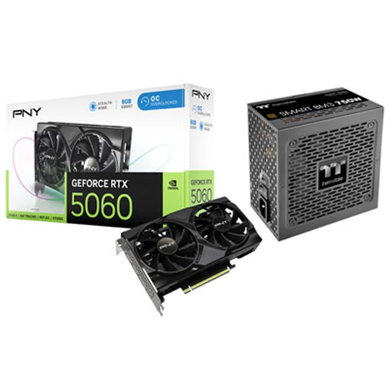 PNY GeForce RTX 5060 OC 8GB GDDR7 Video Card with 750W ATX3.1 Semi-Modular Power Supply
