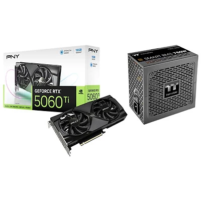 PNY GeForce RTX5060 Ti OC Dual-Fan16GB GDDR7 Video Card with 750W ATX3.1 Semi-Modular Power Supply