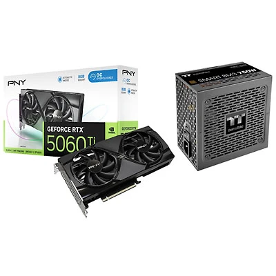 PNY GeForce RTX5060 Ti OC Dual-Fan 8GB GDDR7 Video Card with 750W ATX3.1 Semi-Modular Power Supply