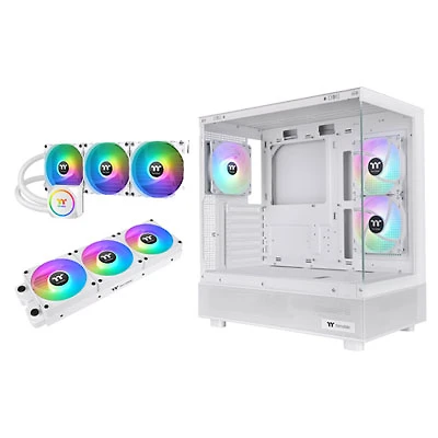 Thermaltake TH360 ARGB 120 mm Liquid CPU Cooler with View 270 Plus TG Computer Case & 3-Pack CT120 EX Case Fans - White