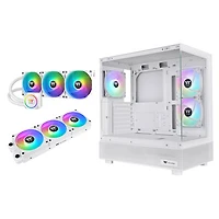 Thermaltake TH360 ARGB 120 mm Liquid CPU Cooler with View 270 Plus TG Computer Case & 3-Pack CT120 EX Case Fans - White