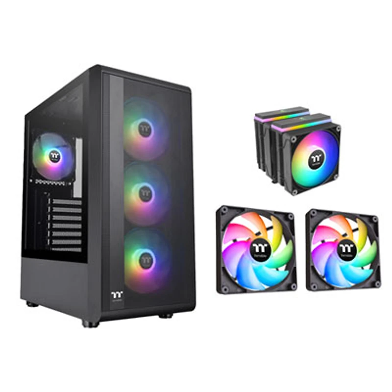 Thermaltake S200TG ARGB Plus Mid-Tower ATX Computer Case with ASTRIA 600 CPU Cooler & 2-Pack CT120 Case Fans - Black