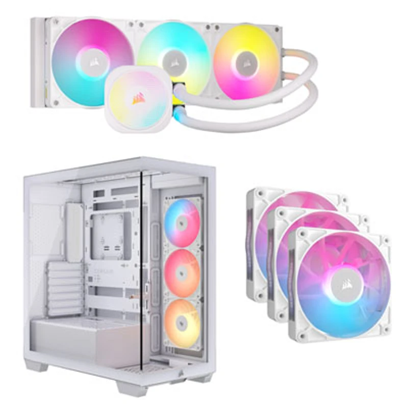 Corsair iCUE LINK Titan RX RGB 360mm Liquid CPU Cooling System w/ ATX Computer Case & 3-Pack 120mm PWM Case Fans - White