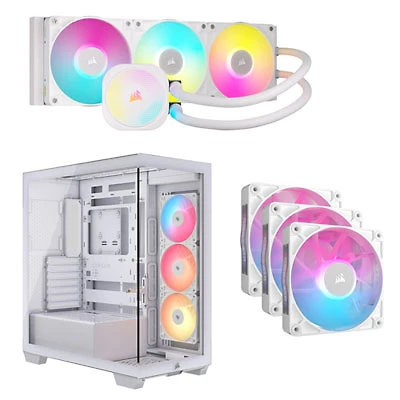 Corsair iCUE LINK Titan RX RGB 360mm Liquid CPU Cooling System w/ ATX Computer Case & 3-Pack 120mm PWM Case Fans - White