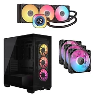 Corsair iCUE Link Titan RX LCD 360mm Liquid CPU Cooler w/ Mid-Tower ATX Computer Case & 3-Pack 120mm PWM Case Fans - Black