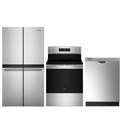 Whirlpool 36" 19.4 Cu. Ft. French Door Counter Depth Refrigerator; Electric Air Fry Range Dishwasher - Stainless Steel
