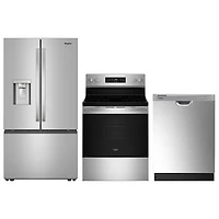 Whirlpool 36" 29.58 Cu. Ft. French Door Refrigerator; Electric Air Fry Range Dishwasher - Stainless Steel