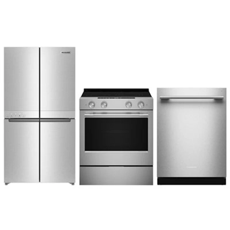 KitchenAid 36" 19.4 Cu. Ft. Counter-Depth French Door Refrigerator; Electric Air Fry Range; Dishwasher - Stainless Steel