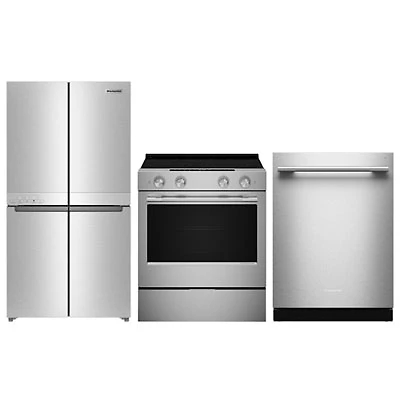 KitchenAid 36" 19.4 Cu. Ft. Counter-Depth French Door Refrigerator; Electric Air Fry Range; Dishwasher - Stainless Steel