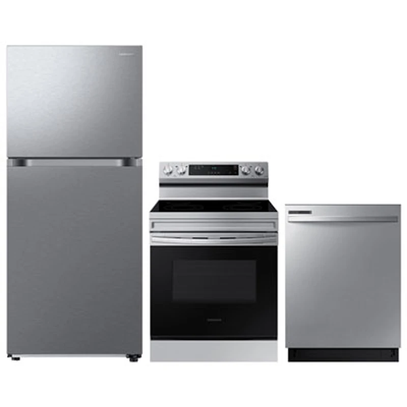 Samsung 30" 17.6 Cu. Ft. Top Freezer Refrigerator; Electric Range; Dishwasher - Stainless Steel