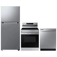 Samsung 30" 17.6 Cu. Ft. Top Freezer Refrigerator; Electric Range; Dishwasher - Stainless Steel
